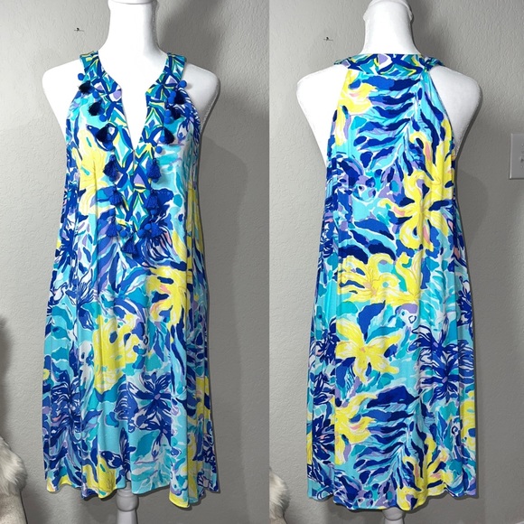 Lilly Pulitzer Tropical Print Fringe Tassel Dress Size Medium - Picture 2 of 13